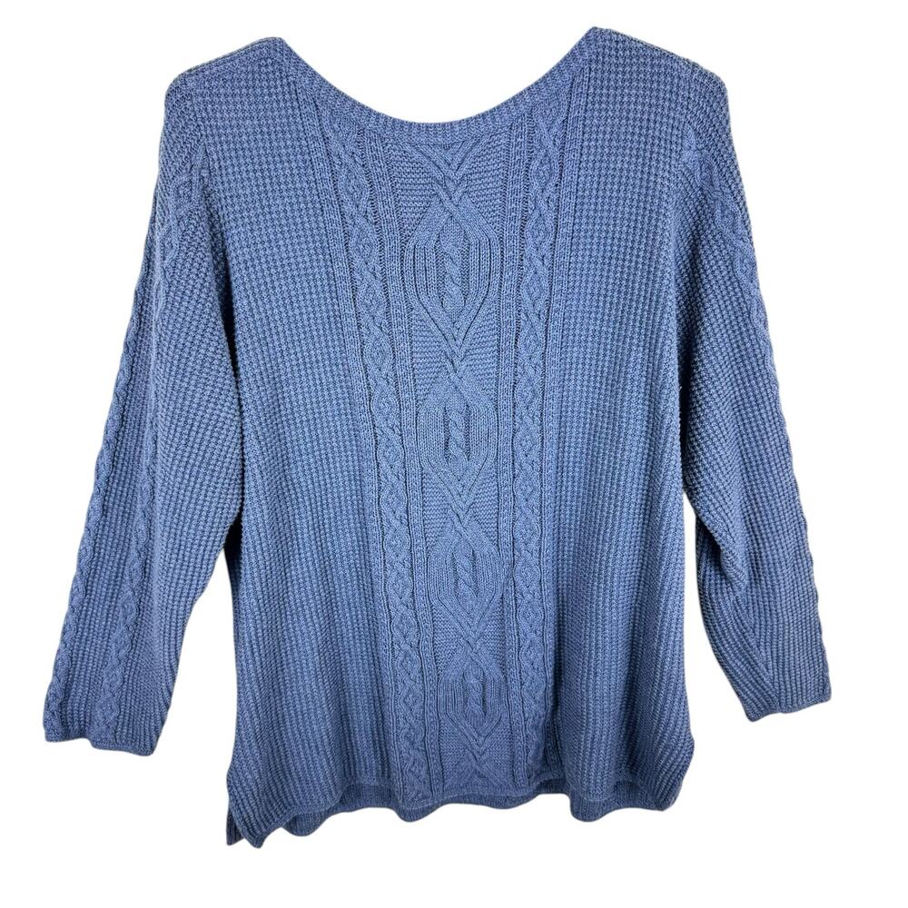 JEANNE PIERRE Blue Cable Knit Scoop Neck Sweater